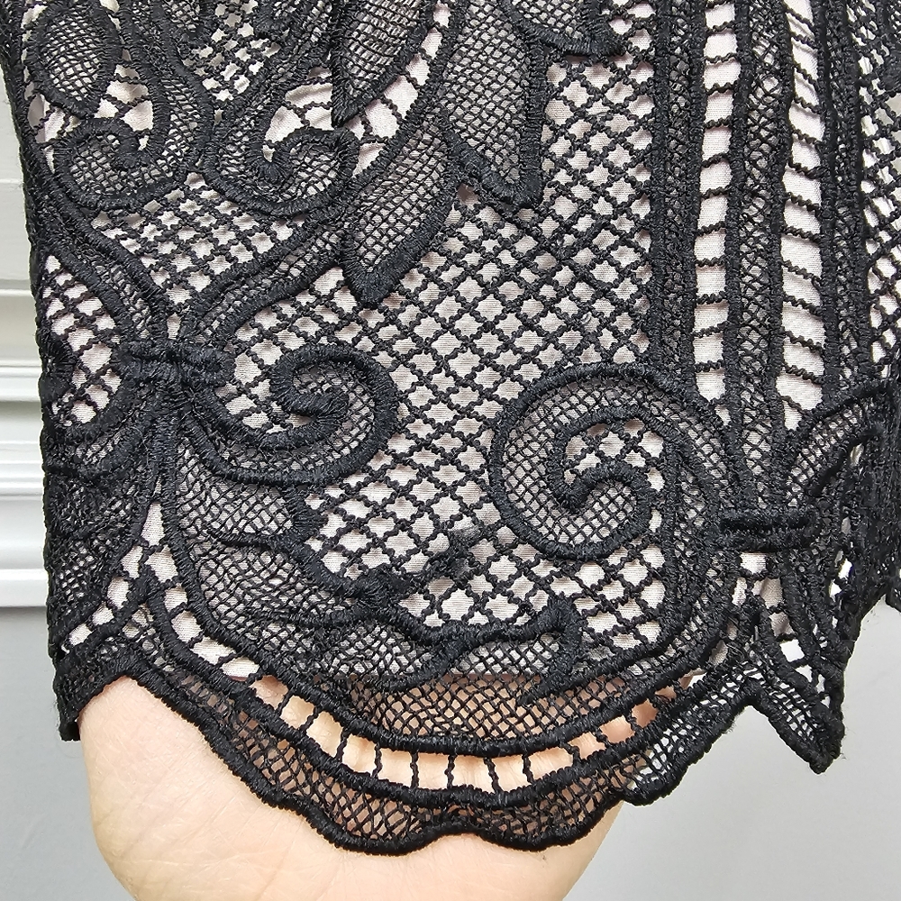 REISS Zola Lace Dress  Black Scalloped Hem V-Back Party Cocktail US 4 - Picture 13 of 16